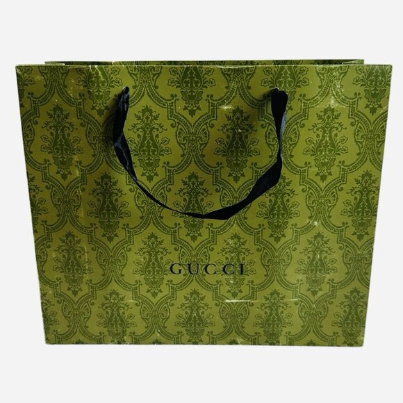 GUCCI Authentic Paper Shopping Gift Bag Tote Green Damask Print 12.5"x4"x9.5" - Picture 5 of 5